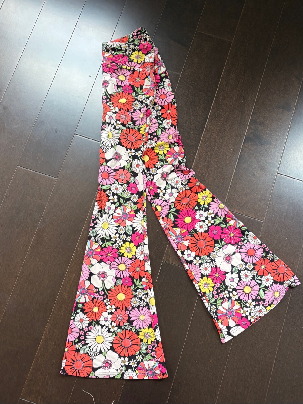 Women’s Floral Bell-Bottom Pants - Pink & Red Flower Print